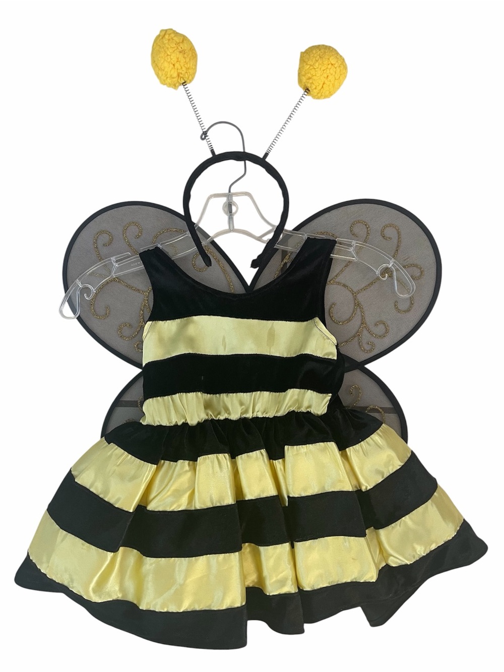 Kids Yellow and Black Bee Costume Dress with Wings and Antennae